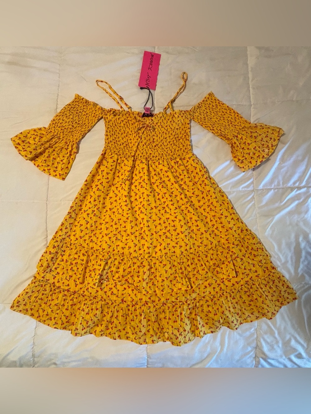 Betsey Johnson Yellow Cherry Print Dress